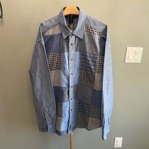 Tommy Hilfiger Men's Blue and Gray Patchwork Shirt
